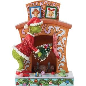 Dr. Seuss Santa Grinch Pushing Tree Up Chimney Figurine